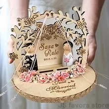 Акция 1 шт., Пользовательский логотип розовый цветок кукла арочная помолвка Свадьба предложение свадебное украшение кольцо Подушка