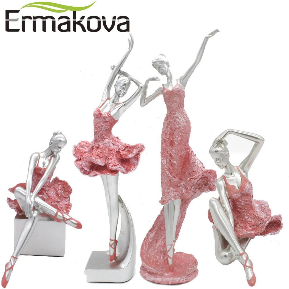 

ERMAKOVA 4 Different Styles Graceful Ballerina Dancing Girl Statue Ballerina Dancer Lady Figurine Home Decoration(Pink Color)