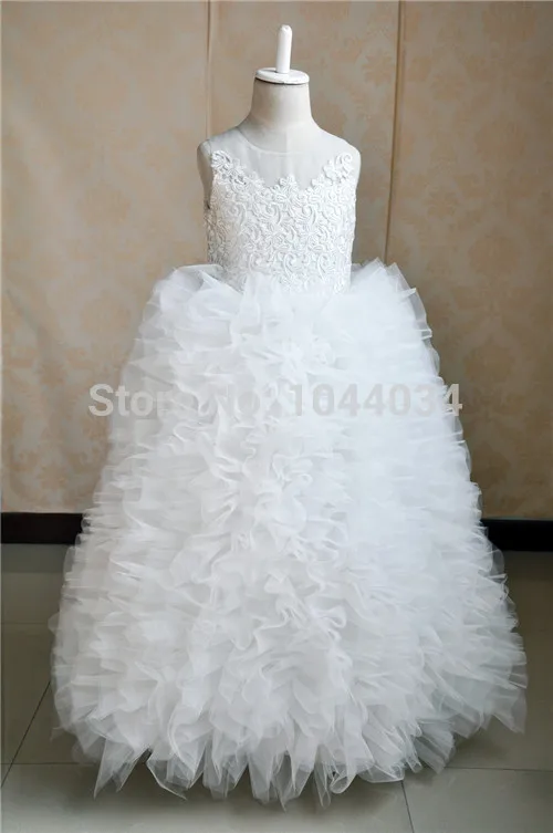 

Luxurious Evening Prom Dress Blush Lace Layered Ball Gowns Backless Back First Communion Dress Ruffles Evening Prom Dress 2-12 Y