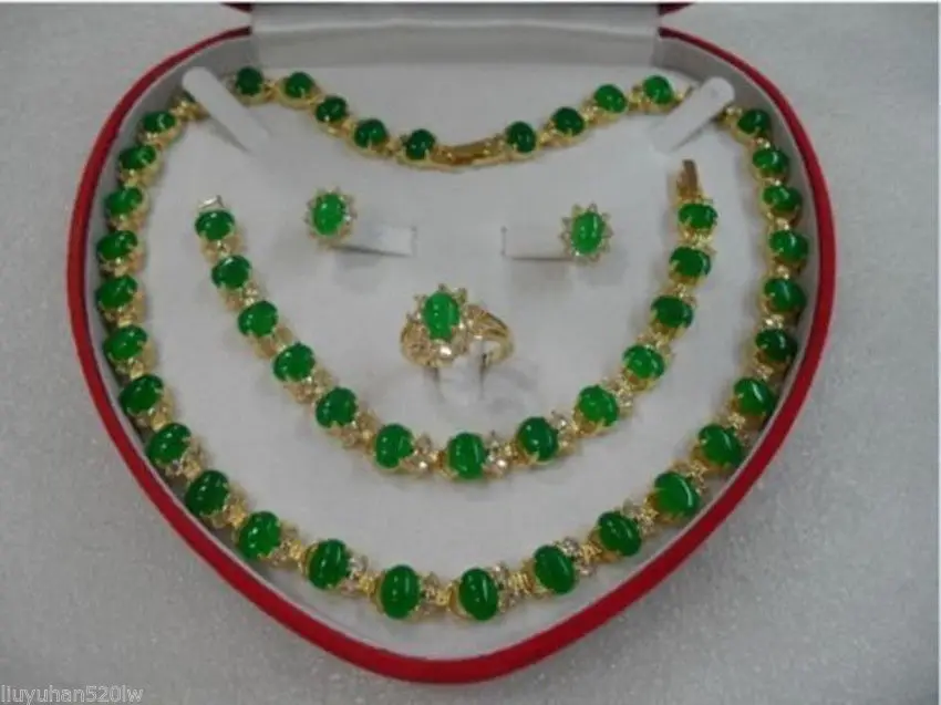 

F75P KY99 Fine real 18KGP Fashion Cubic Zirconia Trendy Jewelry % green jade necklace bracelet earring ring