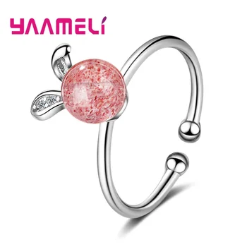 

Fast Shipping Wholesale New Fashion 925 Sterling Silver Adjustable Finger Rings Lovely Hare Appearance Pink Crystal Rings
