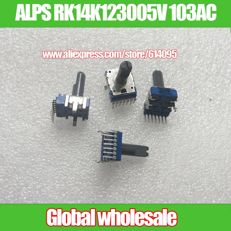 Потенциометр громкости RK14K123005V 4 шт. 103AC A10K/длина ручки 8 мм со средней точкой 7