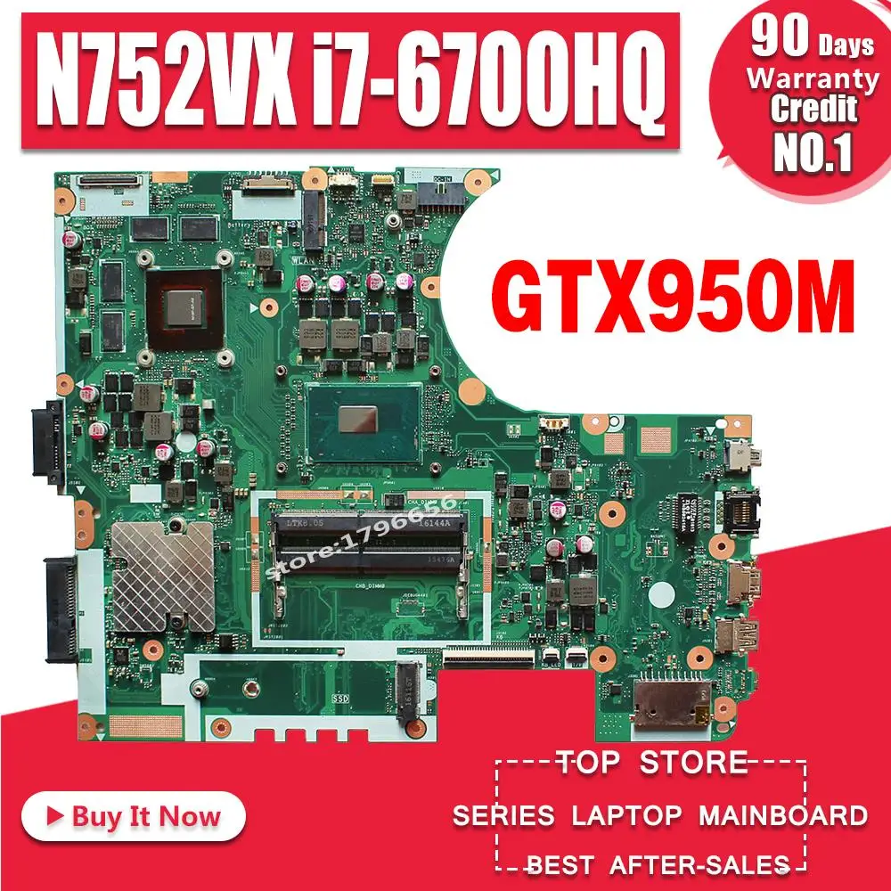  N752VX MB._0M/I7-6700HQ/AS GTX950M N16P-GT-A2 Mainboard REV 2.0 For Asus N752V N752VX Laptop Mother