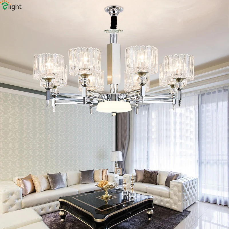 

Modern Chrome Metal Led Chandeliers Lighting Living Room Glass Led Pendant Chandelier Lights Dining Room Hanging Lamp Fixtures