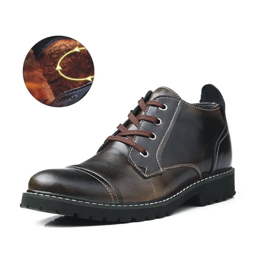 2015 British Classic Dress Oxfords Shoes Men Genuine Leather Boots Winter Gentle Ankle Boots Fur