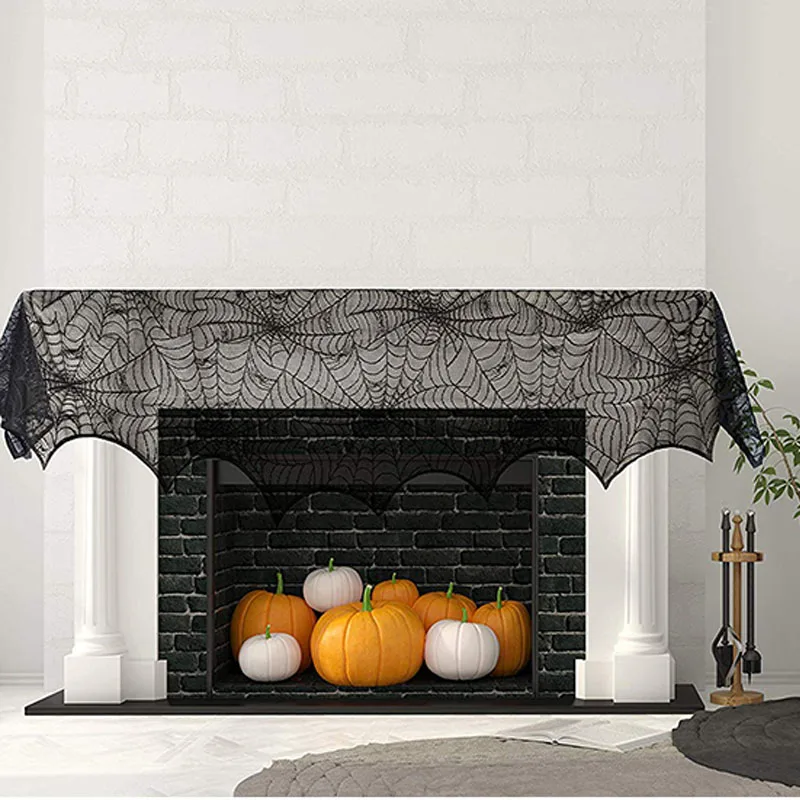 Halloween Decoration Black Lace Spiderweb Props Fireplace Mantle Scarf Table Cover Halloween Horror Party Favor Supplies