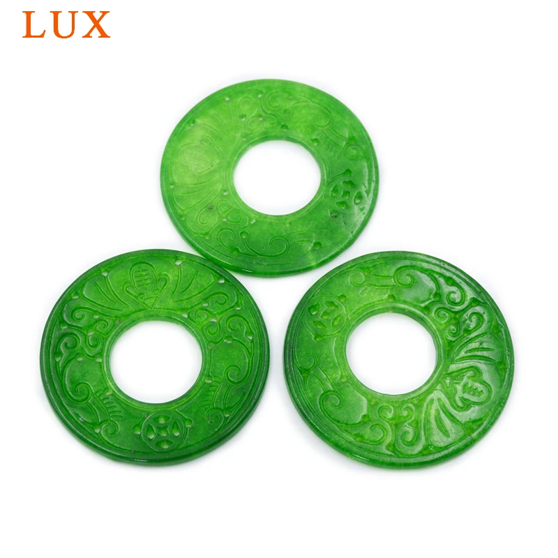 

LUX Ancient Chinese coin hand carved green jades slice round beads natural crystal gem stone slice for jewelry DIY handmade