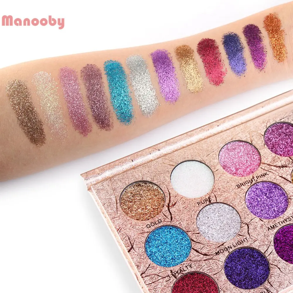

Manooby Glitter Eyeshadow Makeup Diamond Shining Eye Shadow Palette Metallic Glitter Long Lasting Easywear Eyes Powder Cosmetics