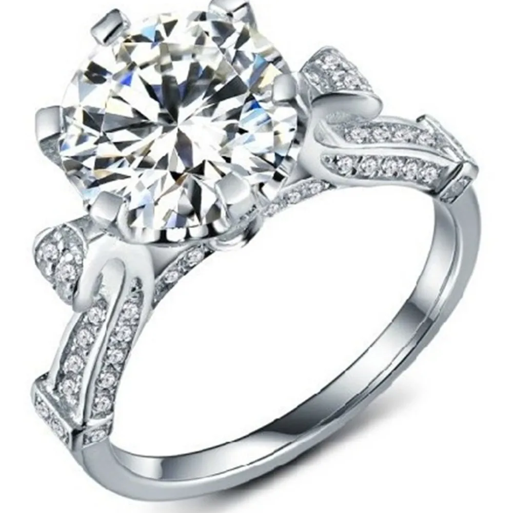 Test Positive ! 4CT Moissanite Synthetic Diamonds Ring Big Stone Ring