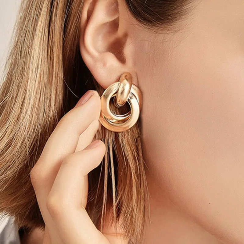 

Golden Silver Color Metal Round Drop Earrings for Women Simple Circle Statement Earring Party Punk Fashion Jewelry Female Gift