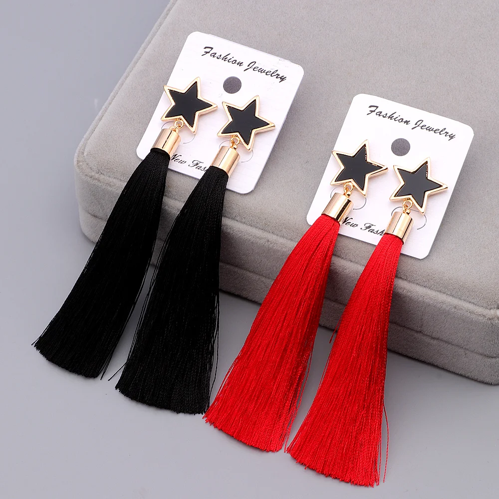 Новое поступление модные брендовые ювелирные изделия звезда длинные серьги-кисточки для женщин Bijoux классический красный и черный цвета Висячие серьги E1