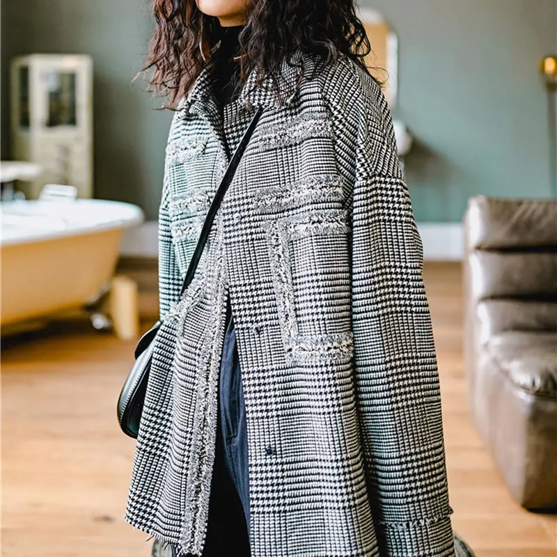 2019 Pleine Manteau Décontracté xitao Fsahion Corée Turn Grey Lyh3182 Femelle Plaid Poitrine Ample Unique Manches Printemps Nouveau down Veste Collar Sn8dwgq