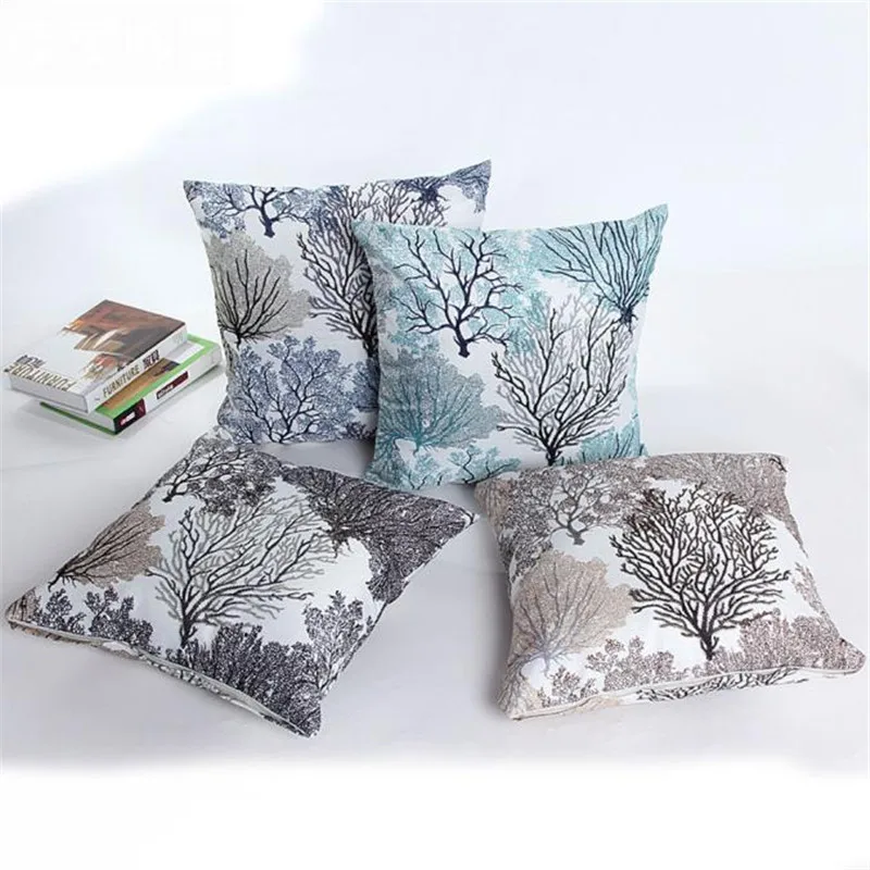 

2016 Fiery trees and silver flowers pillowslip pillow case plant print elegant style cushion case cover 45cm drop shipping
