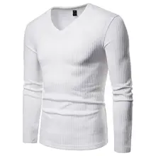 Для мужчин вязаный свитер осень-зима майки однотонные Длинные рукава с v-образным вырезом casaul вязание хлопок трикотаж топы свитера тонкий