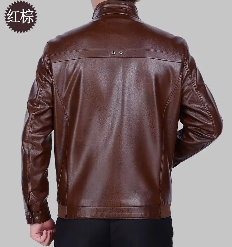 Новая кожаная мужская куртка, мотоциклетная куртка из натуральной кожи, Мужская брендовая Новая высококачественная овечья кожа, куртка со стоячим воротником, M-4XL