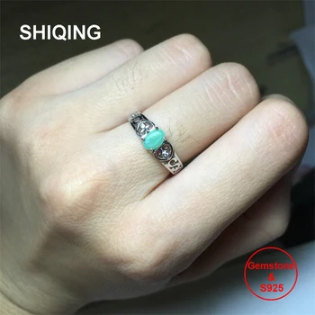 SHIQING Nature green emerald ring, vintage art deco ring, heart letter s sterling silver rings for women SHIQING Nature green emerald ring, vintage art deco ring, heart letter s sterling silver rings for women