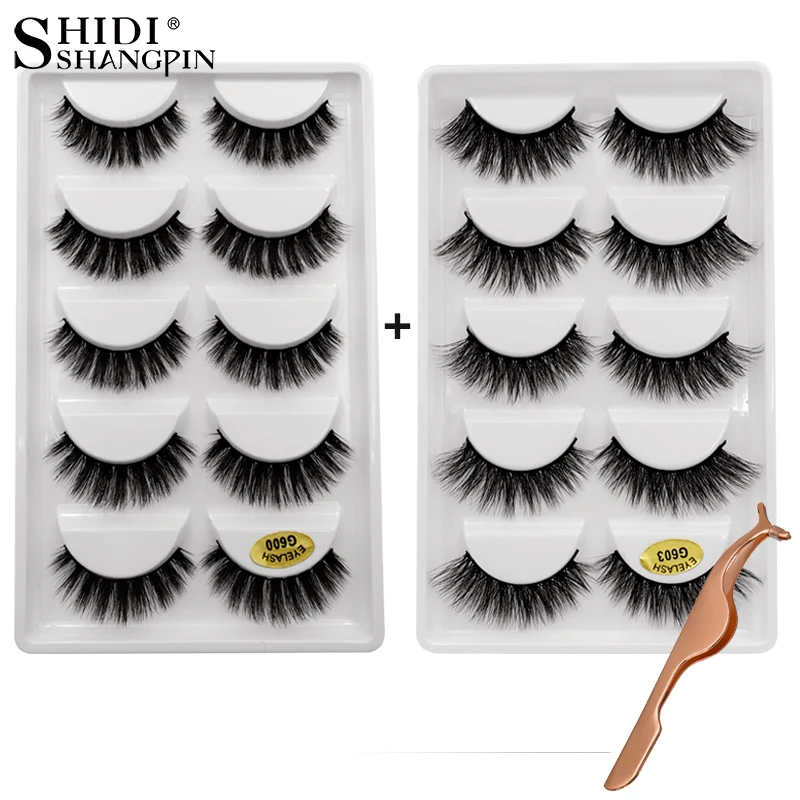 

SHIDISHANGPIN Natrual Long 3D Mink Lashes 10 Pair Hand Make Bulk Mink Eyelashes Fluffy Mink Eyelashes 10 Pairs G600G603