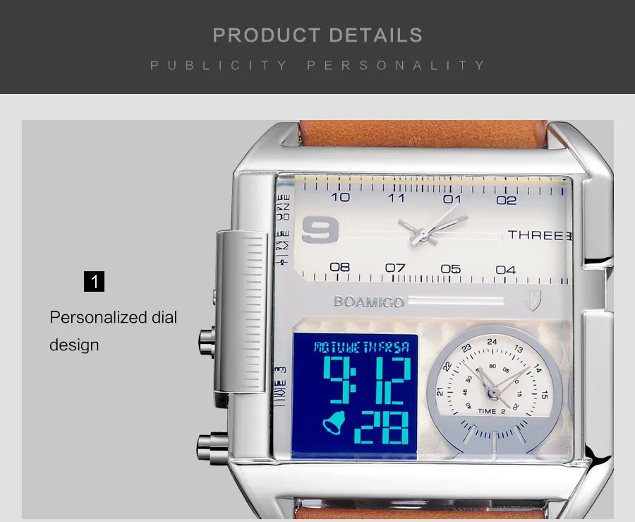 Jolie Montre en Cuir Numerique Analogique Avec 3 Fuseaux Horaires Jolie Montre en Cuir Numerique Analogique Avec 3 Fuseaux Horaires
