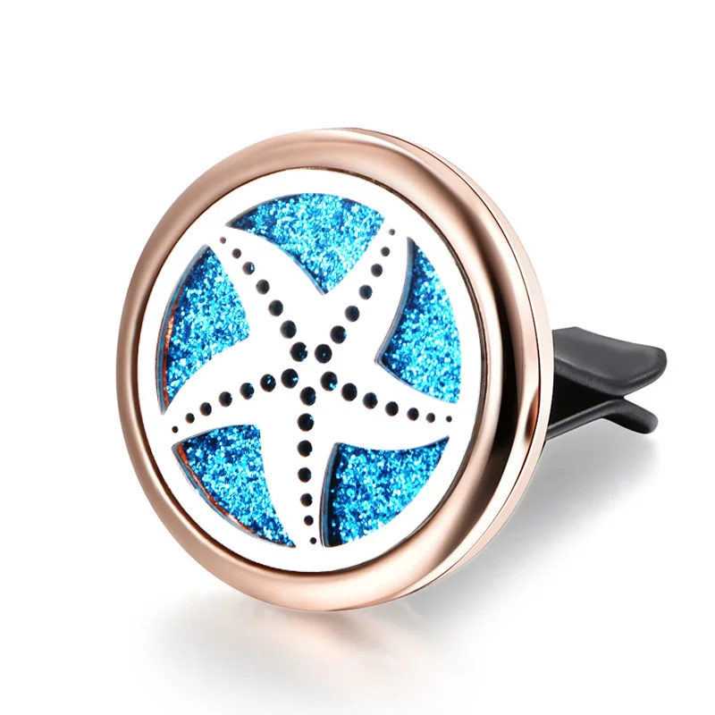 

316L New Starfish Car Air Perfume Diffuser Locket Stainless Steel Vent Freshener Car Clip Aroma Essential Oil Diffuser Necklace