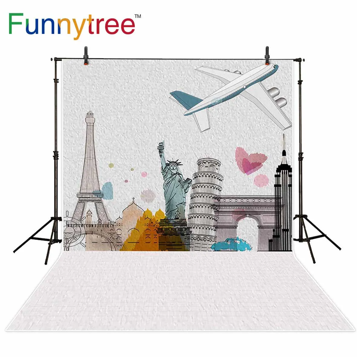 Фон Funnytree для фотостудии, путешествия по миру, свадьба, самолет, знаменитая архитектура, Фотофон