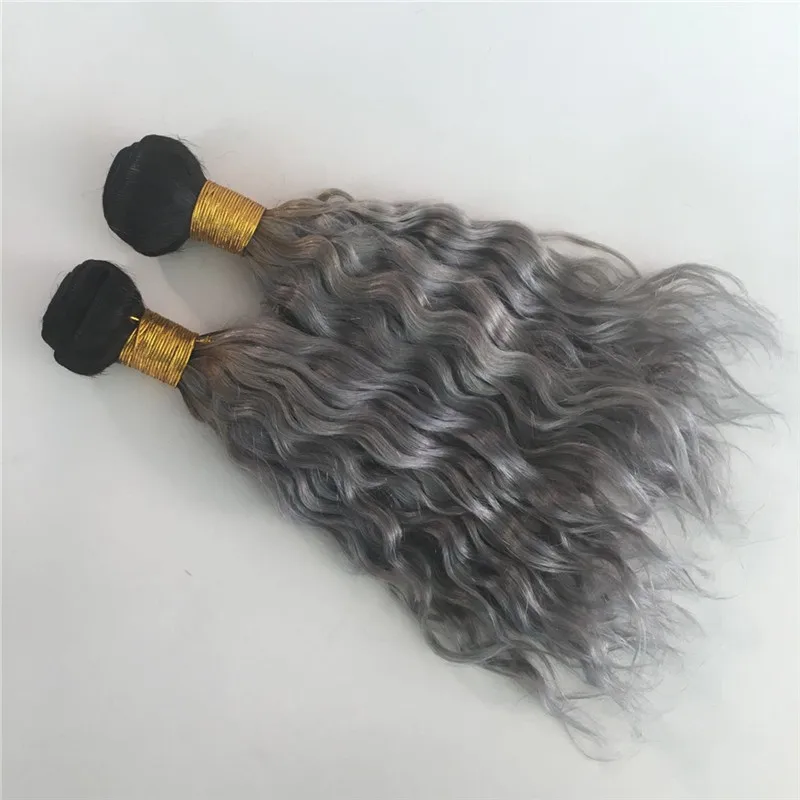 3pcslot Ombre Grey Human Hair Extension Natural Wave Curly Dark Root Silver Grey Hair Bundles Free Shipping (3)