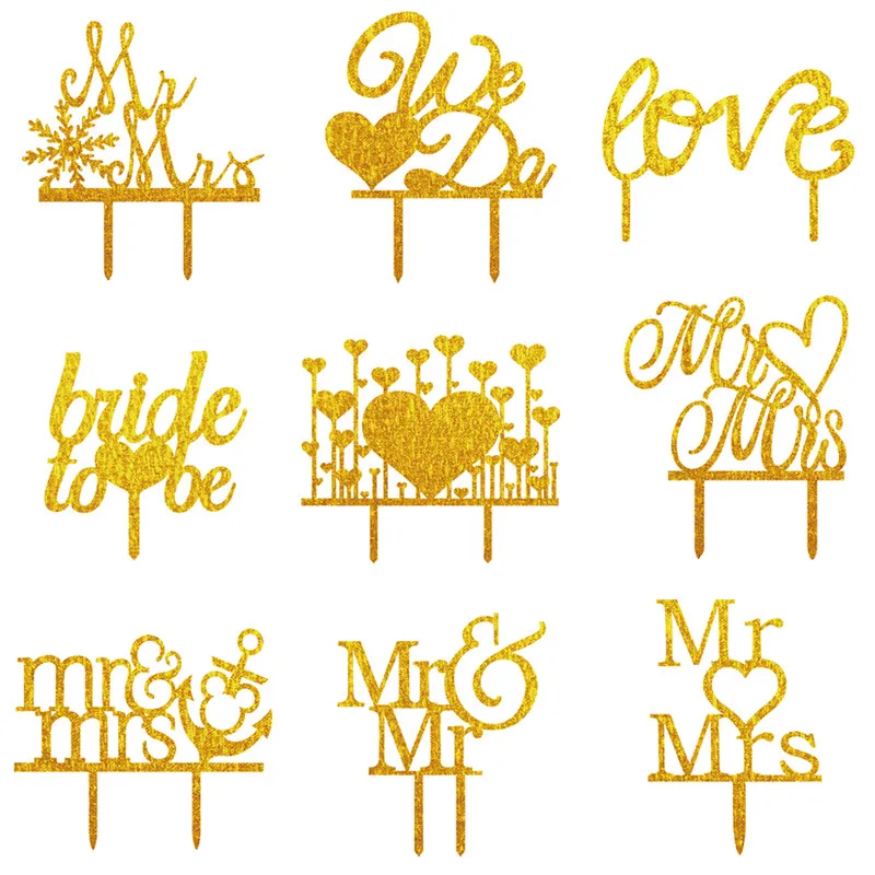 We Do Love Heart Bride To Be Wedding Acrylic Cake Flags Mr & Mrs Mr & Mr Mrs & Mrs Cake Topper Wedding Party Cake Decor