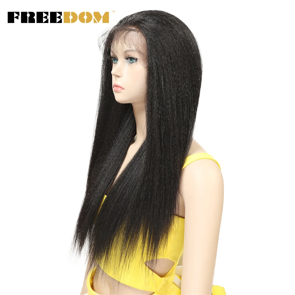FREEDOM Synthetic Lace Front Wigs For Black Women Yaki Straight Long 26inch 65cm Afro Lace Wig Baby Hair Heat Resistant Fiber
