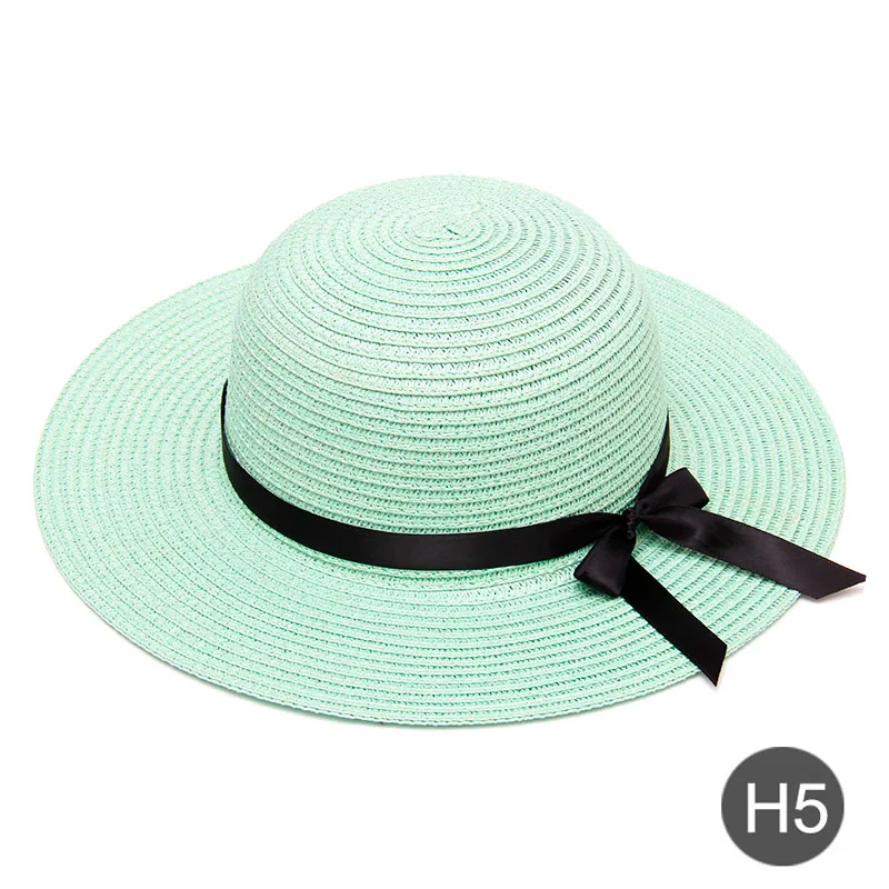 Детская пляжная шляпа с логотипом на заказ, летняя шляпа, шляпа от солнца для девочек, кружевная соломенная шляпа с большим козырьком, Прямая поставка - Цвет: H5