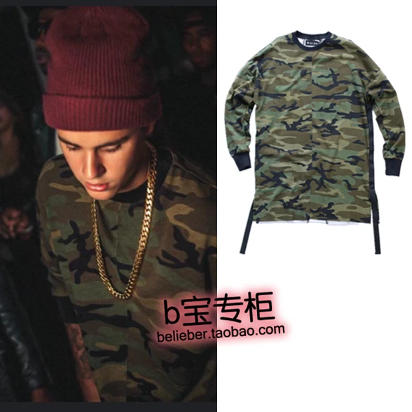 

2018 New Justin Bieber men's clothing clothes b Camo Street long sleeved Sweatshirts male stage singer costumes