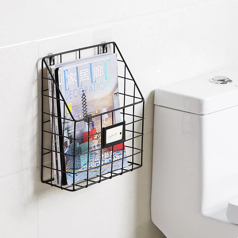 جديد ذاتية اللصق الحمام الرفوف والمطابخ مكتب منظم المنزل سلة التخزين الجدار شنقا رف الحديد مجلة كتاب حامل