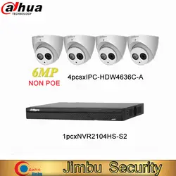 Dahua IP NVR комплект включает 4CH H.264 + видео Регистраторы NVR2104HS-S2 и IP Камера 6MP H.265 IPC-HDW4636C-A Встроенный микрофон IR50m