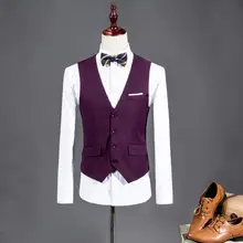 Мужская костюмная жилетка фиолетового и красного цвета на заказ, Свадебный Мужской жилет-смокинг, мужской однотонный приталенный пиджак, жилет