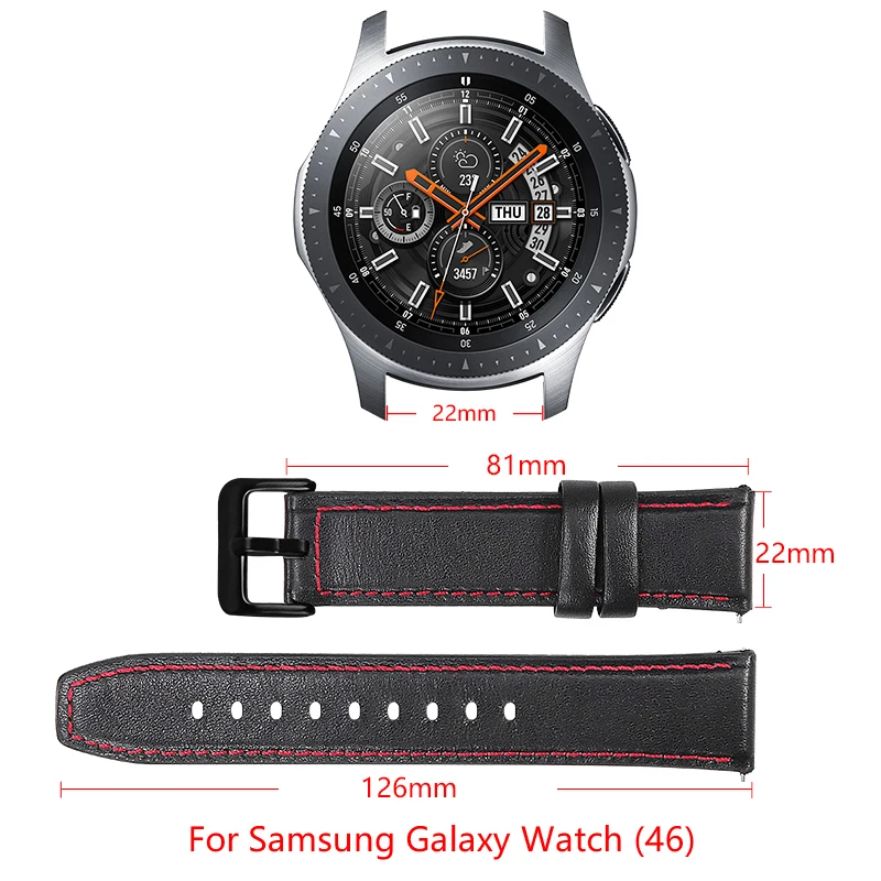 

22mm 2in1 Leather/Silicone strap for Samsung Galaxy watch (46) Business style Leather bracelet Metal buckle Sports strap black