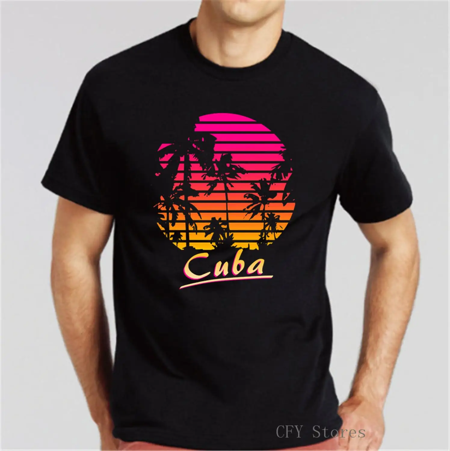Мужская Элегантная футболка с принтом в виде пальмового дерева Cuba Havana Tropical Sunset