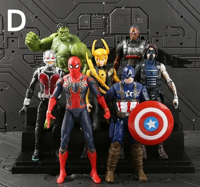 Ceny 18cm 7 sztuk zestaw Justice League Avengers rysunek superbohater postaci Model winylowa lalka figurki Model kolekcjonerski Marvel zabawki