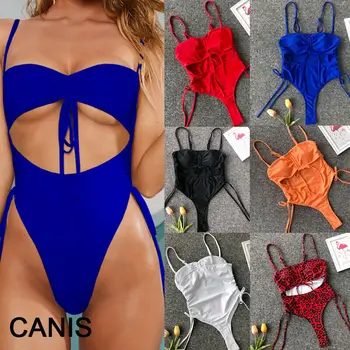 

Summer Women One Piece Bandage Monokini Sexy Lace Up Padded High Waist Swimsuit Beachwear Swimwear Bathing suit Costume