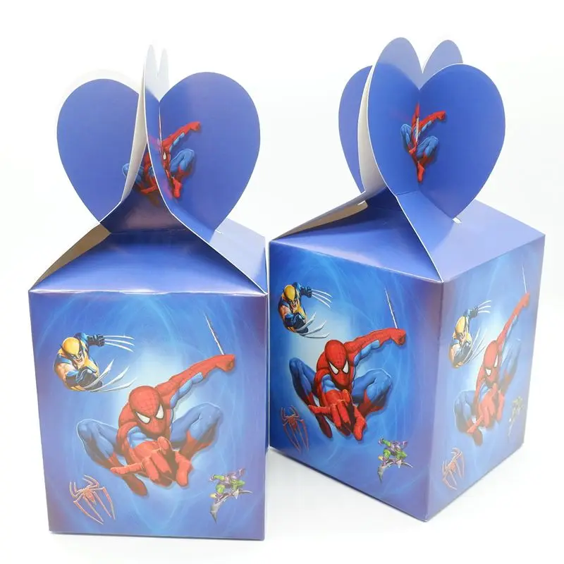 Тематический набор для вечеринки с изображением Человека-паука, воздушный шар, посуда, чашка, тарелка, салфетки, баннер, день рождения, коробка для конфет, Детские вечерние украшения - Цвет: candy box 6pcs
