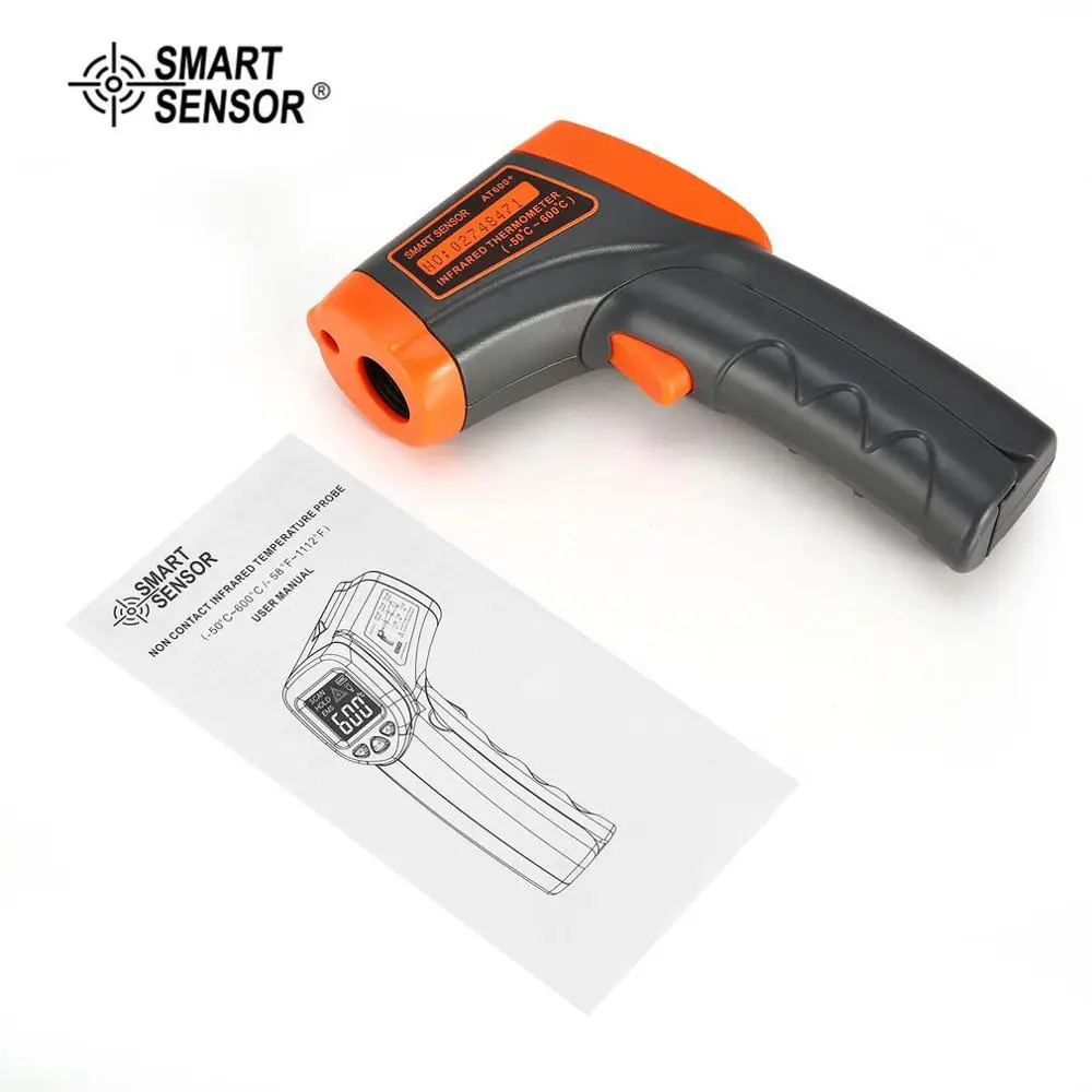 

SMART SENSOR AT600+ Digital Infrared Thermometer -50~600 C Non-Contact laser IR Temperature Gun color LCD display Emissivity