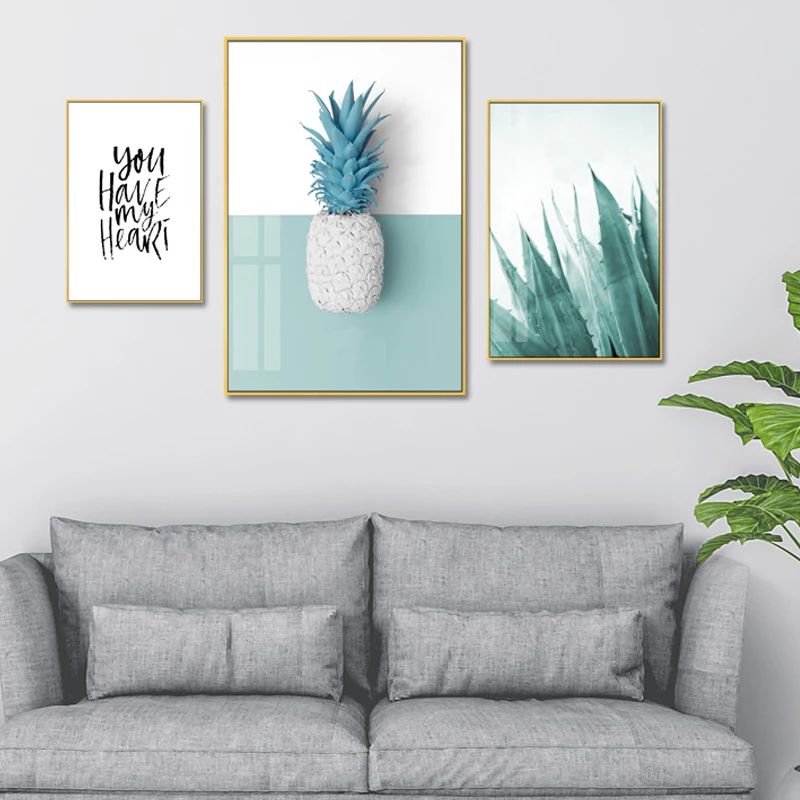 Современная мята зеленый ананас растения принты скандинавские стены искусства холст картины поп плакат фотографии для гостиной дома декоративные