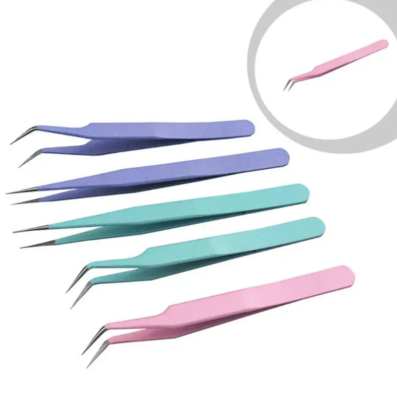 

Stainless Steel Macarons Candy Color Straight Curved Eye Lashes Tweezers False Fake Eyelash Extension Nippers Pointed Clip Tool