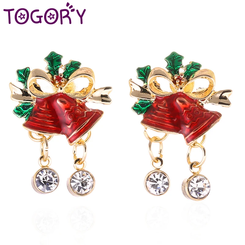 

TOGORY Christmas Crystal Cartoon Bell Drop Earrings For Women 2019 New Years Christmas Girls Earrings Gifts Drop Shipping