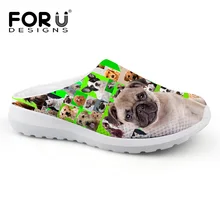 FORUDESIGNS/милые мужские сандалии с принтом мопса; летняя дышащая женская пляжная обувь из сетчатого материала; Chaussure mules; Сабо