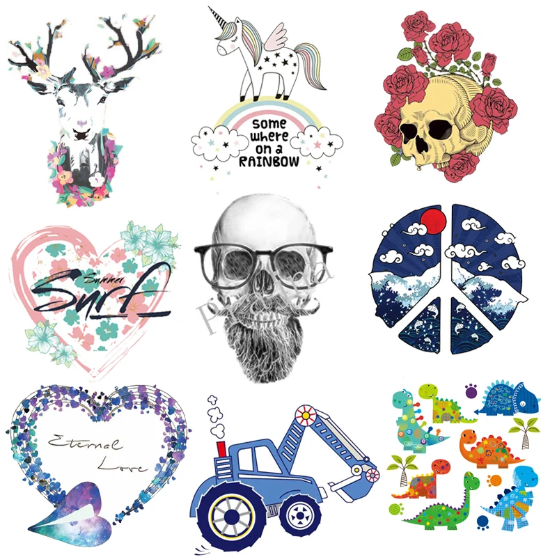 

Prajna Punk Skull Iron Sticker PVC Patch Iron-on Transfer Thermal Heat Transfers For T Shirt Clothes Fabric Applique Accessories