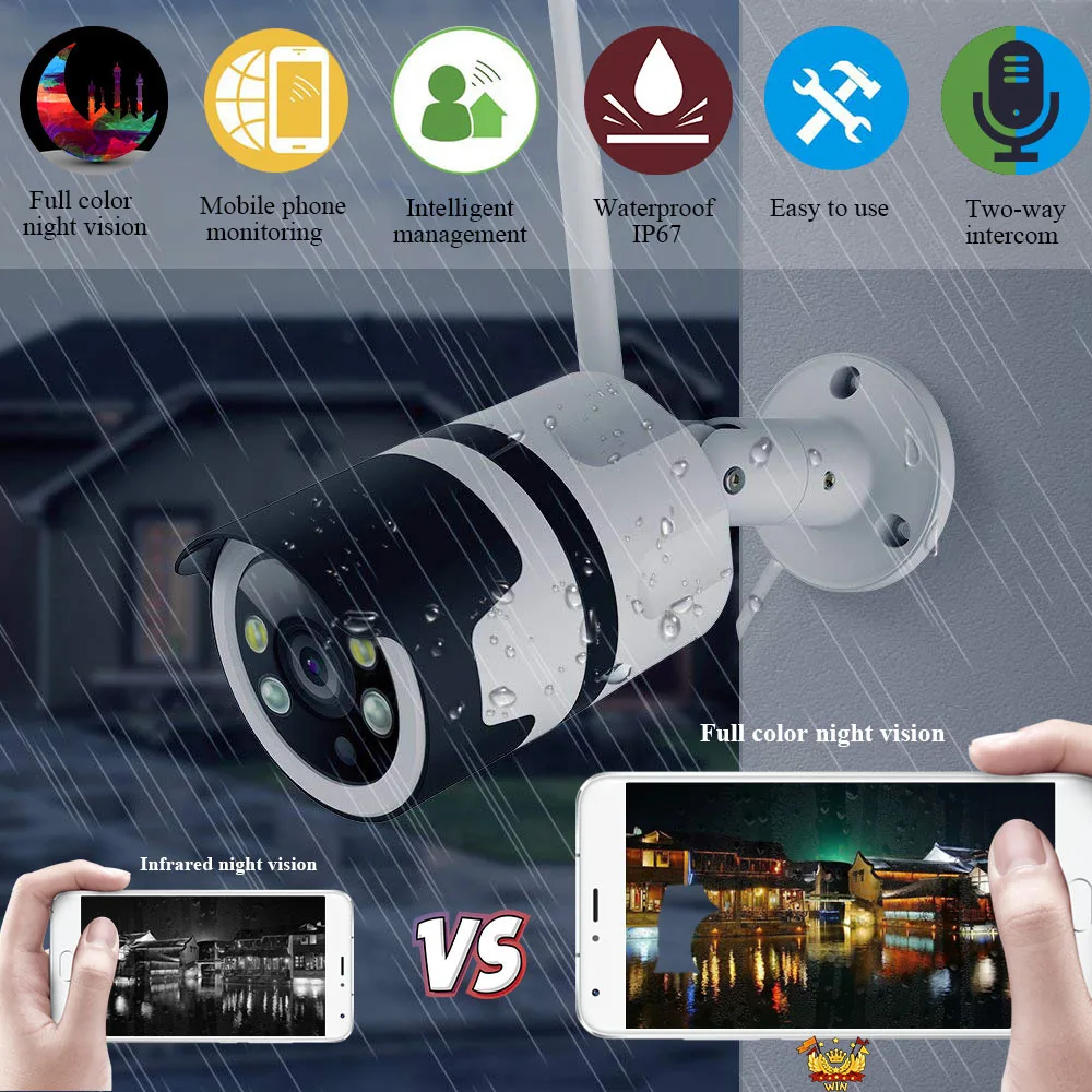 

1080P CCTV Camera Wifi Security Surveillance IP Camera Two Way Audio Color Night Vision Outdoor Bullet Camera ONVIF-YOOSEE