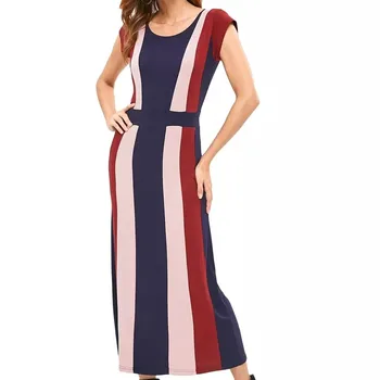

2019 MAXIORILL New Fashion Womens Short Sleeve Vertical Stripe O-Neck Long Dress платье Wholesale T3