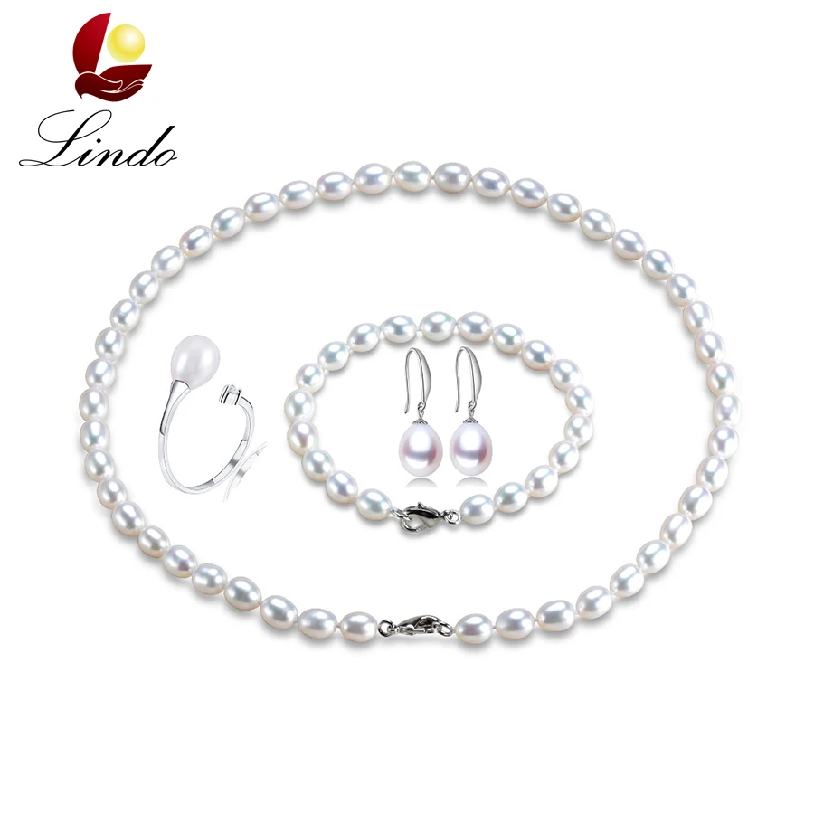 

LINDO Amazing Price Fashion Jewelry sets AAAA High quality Genuine Freshwater pearl jewelry 4pcs 925 sterling silver jewelry