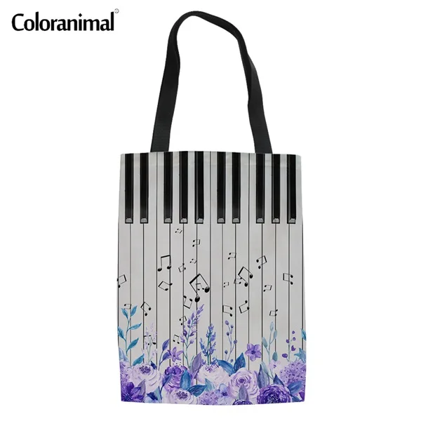 Coloranimal Music Note Pattern Women Eco-friendly Handbag Youth Girl Casual Canvas Top-handle Bag Shopping Beach Tote Bag 