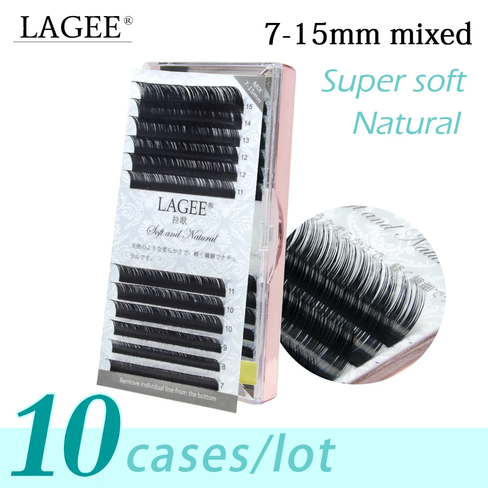 

LAGEE 10Cases/Lot J B C CC Curl 7-15 mm mixed natural individual eyelash extension fake false Mink lashes Makeup cilios