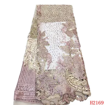 YF HZGJMY новейший африканский тюль кружева французский чистая Тюлевая ткань с камушками для свадебное вино розовый вышивка тюль для женщин A2169 - Цвет: as picture