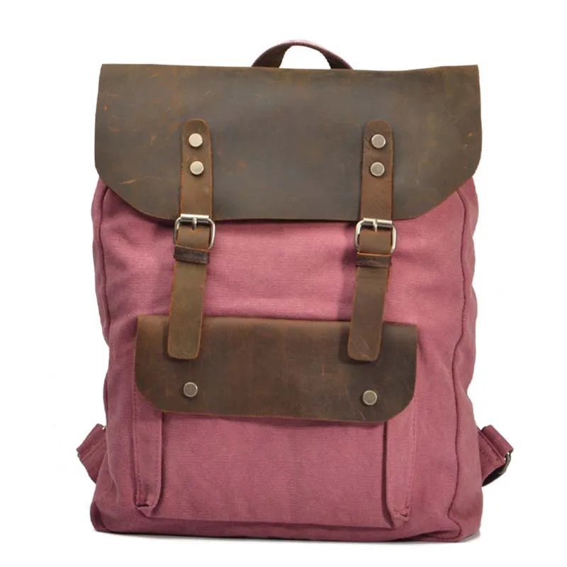 

Canvas with leather backpack, lady tide backpack, leisure bags of European and American Colleges shoulder bag